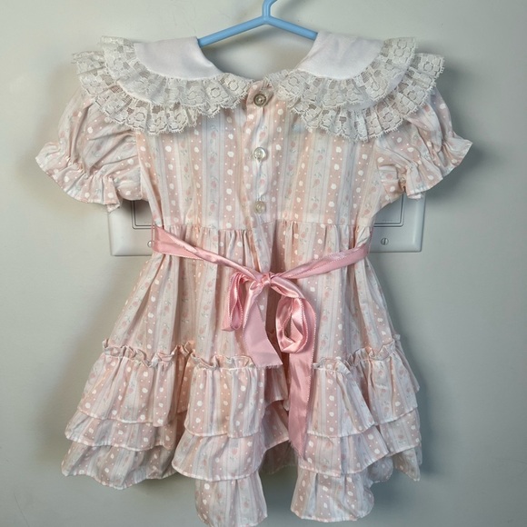 Vintage Reitman’s Dress Pink Lacey Floral with Roses, Tie & Collar 24 Months - Picture 4 of 6